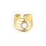 Bague-Large-Multi-Rangs-Marteles-Billes-Acier-Dore-et-Pierre-Blanche