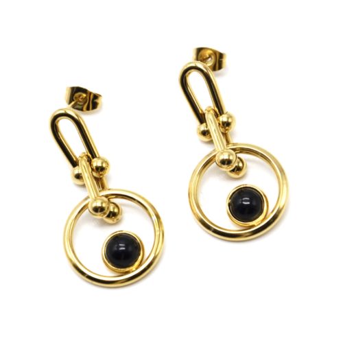 Boucles-dOreilles-Maillons-Cercle-Acier-Dore-et-Pierre-Noire