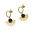 Boucles-dOreilles-Cercle-Torsade-Demi-Rosace-Acier-Dore-et-Pierre-Noire