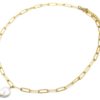 Collier-Chaine-Maillons-Acier-Dore-et-Pendentif-Perle-dEau-Douce