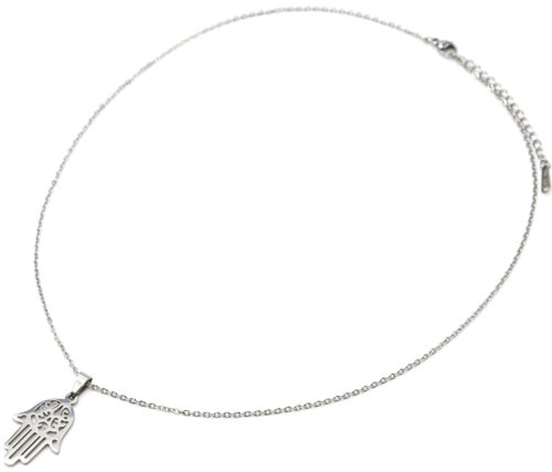 Collier-Fine-Chaine-Pendentif-Main-de-Fatma-Acier-Argente