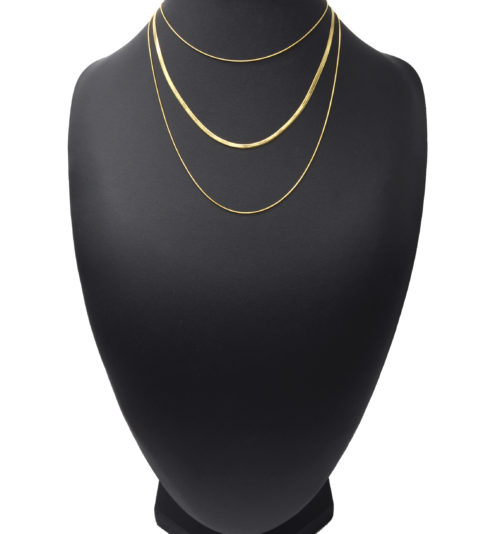 Collier-Triple-Chaines-Maille-Fine-et-Serpentine-Acier-Dore