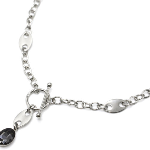 Collier-Chaine-Maillons-avec-Cercle-Barre-Grains-de-Cafe-Acier-Argente-et-Pierre