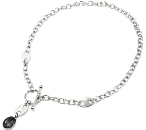 Collier-Chaine-Maillons-avec-Cercle-Barre-Grains-de-Cafe-Acier-Argente-et-Pierre