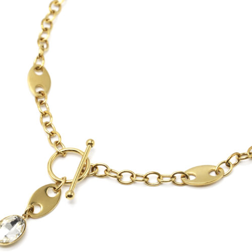 CC3422F - Collier Chaîne Maillons Doubles Acier Doré Fermoir Cercle et  Barre - Oh My Shop