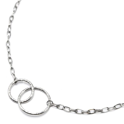 Collier-Chaine-Maillons-avec-Cercles-Entrelaces-Marteles-Acier-Argente