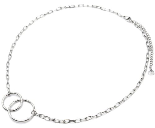 Collier-Chaine-Maillons-avec-Cercles-Entrelaces-Marteles-Acier-Argente