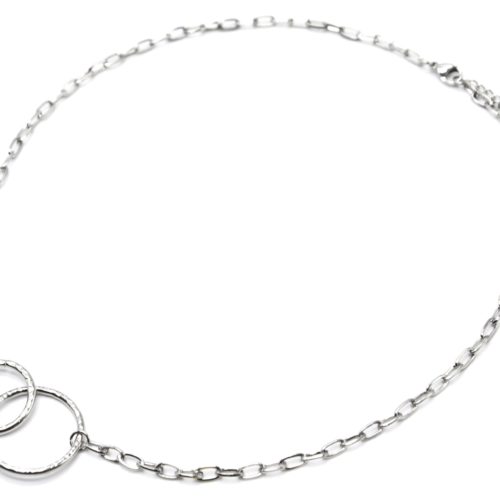 Collier-Chaine-Maillons-avec-Cercles-Entrelaces-Marteles-Acier-Argente