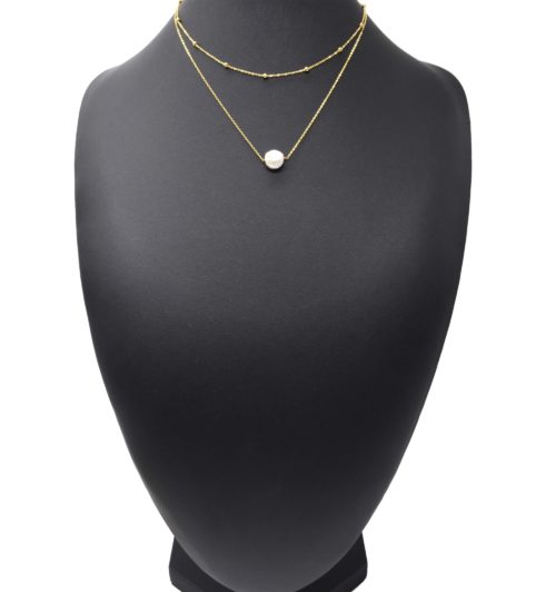 Collier-Double-Chaines-Billes-Acier-Dore-et-Perle-dEau-Douce