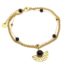 Bracelet-Double-Chaines-Perles-Billes-avec-Demi-Rosace-Acier-Dore-et-Pierre-Noire