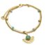 Bracelet-Double-Chaines-Perles-Billes-avec-Demi-Rosace-Acier-Dore-et-Pierre-Verte