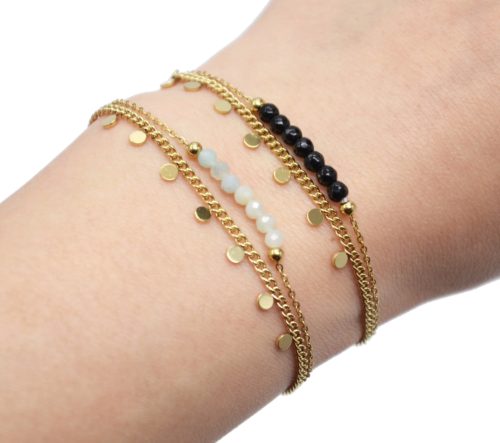 Bracelet-Double-Chaines-Mini-Pampilles-Acier-Dore-et-Pierres