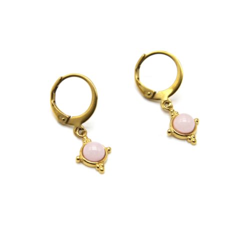 Boucles-dOreilles-Mini-Creoles-Acier-Dore-et-Pierre-Ronde-Rose