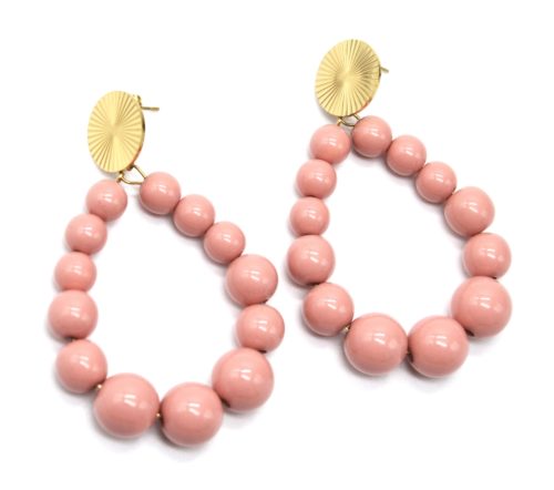 Boucles-dOreilles-Medaille-Acier-Dore-et-Goutte-Perles-Resine-Vieux-Rose