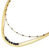 Collier-Triple-Chaines-Serpentine-Acier-Dore-Mini-Perles-et-Pierres-Noires