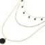 Collier-Triple-Chaines-Acier-Dore-avec-Perles-et-Pierre-Ronde-Noire