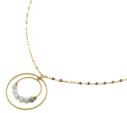 Collier-Fine-Chaine-Maillons-avec-Double-Cercles-Acier-Dore-et-Pierres-Vertes