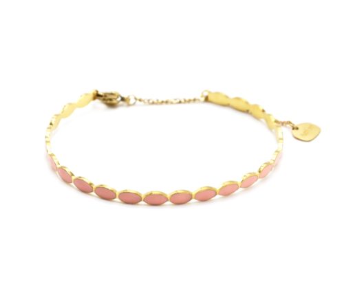 Bracelet-Jonc-Fin-Ovales-Email-Rose-Pale-et-Chaine-Acier-Dore