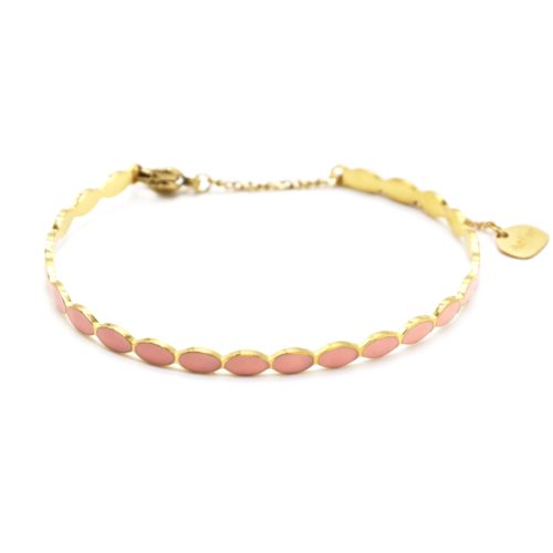 Bracelet-Jonc-Fin-Ovales-Email-Rose-Pale-et-Chaine-Acier-Dore