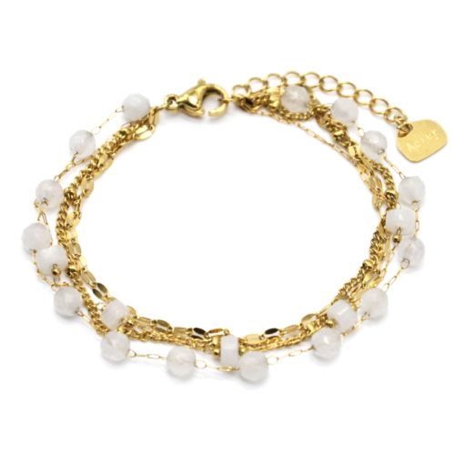 Bracelet-Multi-Chaines-Billes-Maillons-Acier-Dore-et-Pierres-Blanches