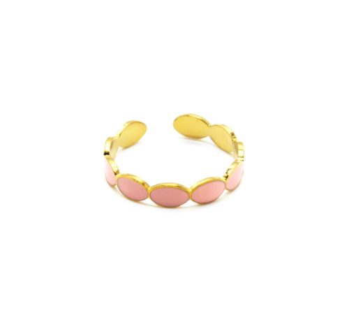 Bague-Fine-avec-Ovales-Email-Rose-Pale-et-Acier-Dore