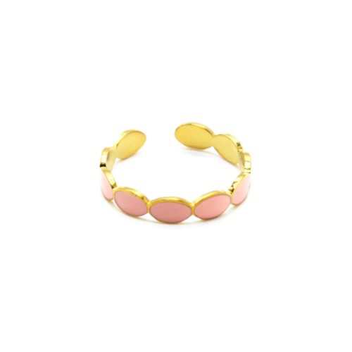 Bague-Fine-avec-Ovales-Email-Rose-Pale-et-Acier-Dore