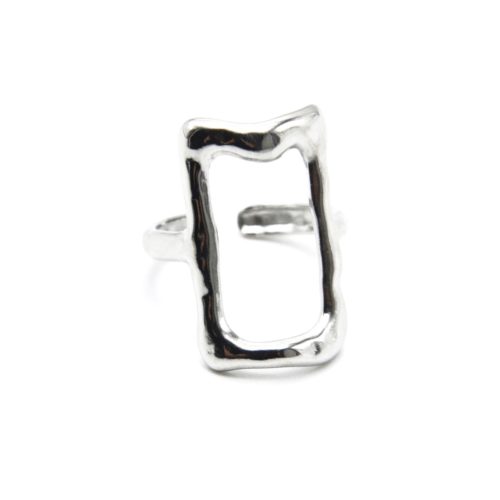 Bague-Anneau-avec-Grand-Rectangle-Contour-Martele-Acier-Argente