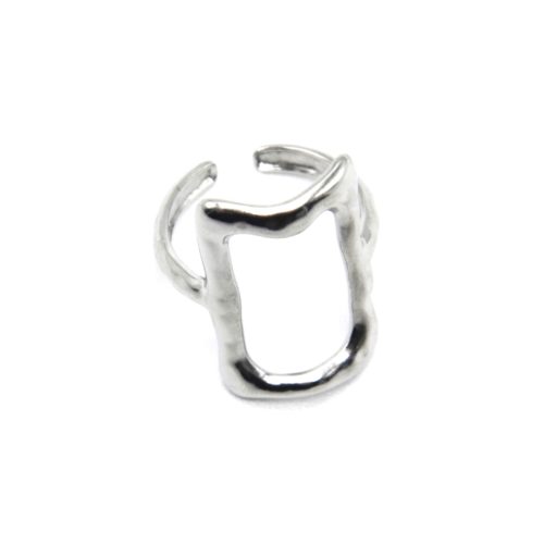 Bague-Anneau-avec-Grand-Rectangle-Contour-Martele-Acier-Argente