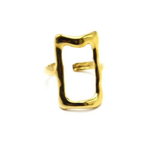 Bague-Anneau-avec-Grand-Rectangle-Contour-Martele-Acier-Dore