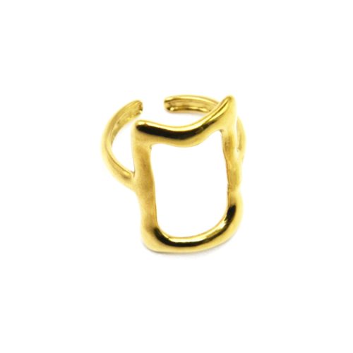 Bague-Anneau-avec-Grand-Rectangle-Contour-Martele-Acier-Dore