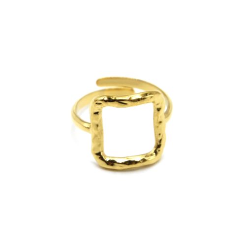 Bague-Anneau-avec-Carre-Contour-Martele-Acier-Dore