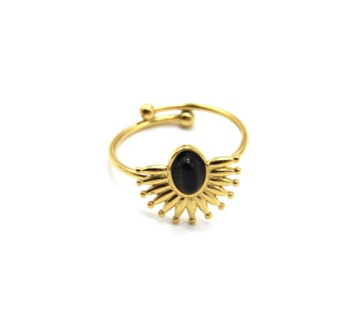 Bague-Anneau-avec-Demi-Soleil-Acier-Dore-et-Pierre-Noire