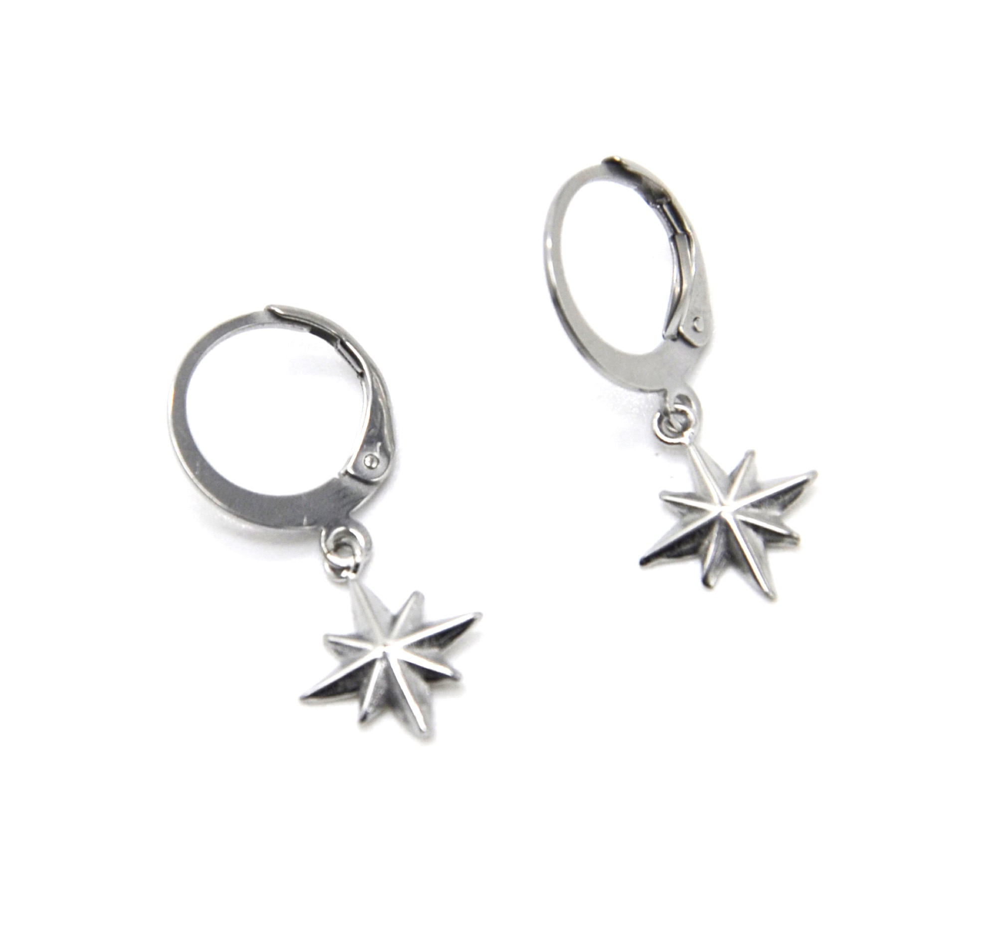 Boucles-dOreilles-Mini-Creoles-avec-Etoile-Polaire-Acier-Argente