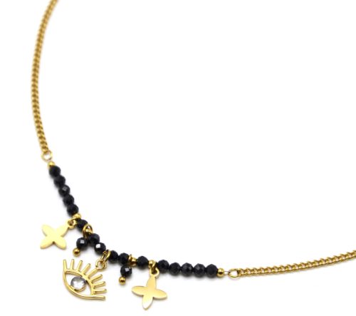 Collier-Chaine-avec-Oeil-Trefles-Acier-Dore-et-Pierres-Noires