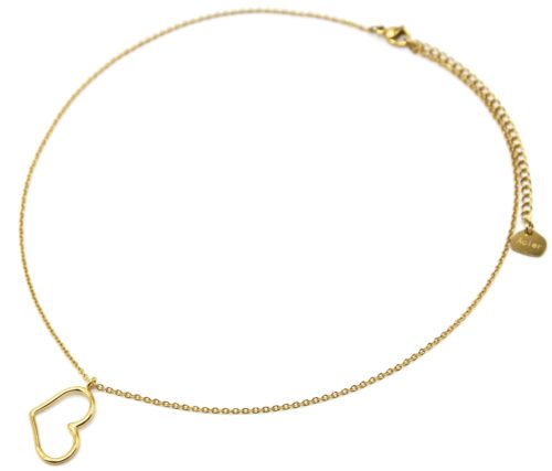 Collier-Fine-Chaine-Pendentif-Coeur-Contour-Acier-Dore