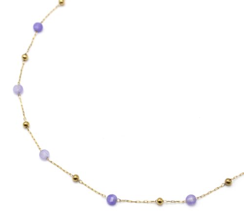 Collier-Fine-Chaine-Billes-Acier-Dore-et-Pierres-Violettes