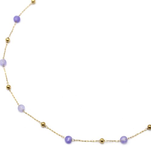 Collier-Fine-Chaine-Billes-Acier-Dore-et-Pierres-Violettes