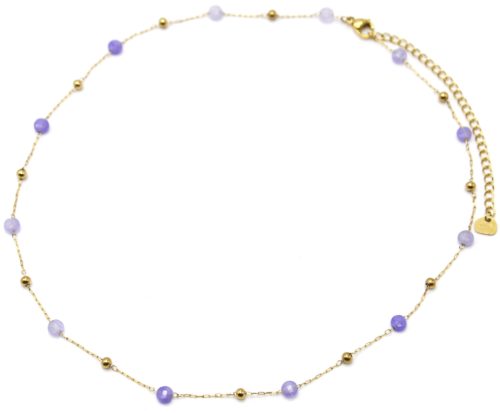 Collier-Fine-Chaine-Billes-Acier-Dore-et-Pierres-Violettes