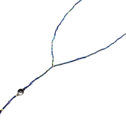 Sautoir-Collier-Fine-Rangee-Perles-de-Rocaille-avec-Pompon-Ethnique-Bleu
