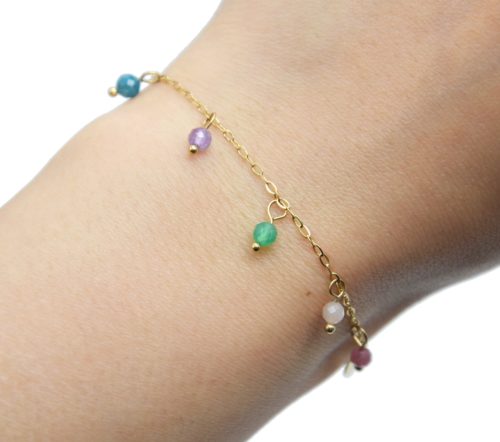 Bracelet-Chaine-avec-Pierres-Multicolores-et-Pampilles-Acier-Dore