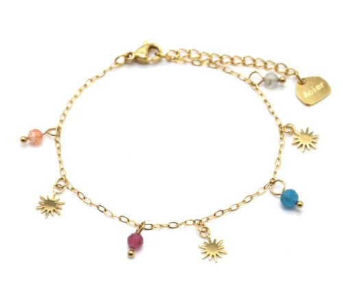 Bracelet-Chaine-avec-Pampilles-Soleils-Acier-Dore-et-Pierres-Multicolores