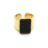 Bague-Manchette-Acier-Dore-avec-Pierre-Rectangle-Noire