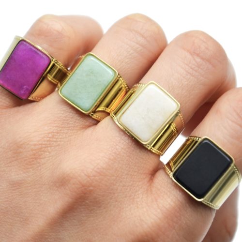 Bague-Manchette-Acier-Dore-avec-Pierre-Rectangle-Couleur