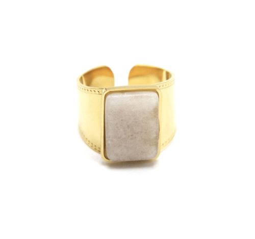 Bague-Manchette-Acier-Dore-avec-Pierre-Rectangle-Ecru