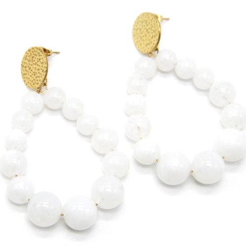 Boucles-dOreilles-Medaille-Martelee-Acier-Dore-et-Goutte-Pierres-Blanches