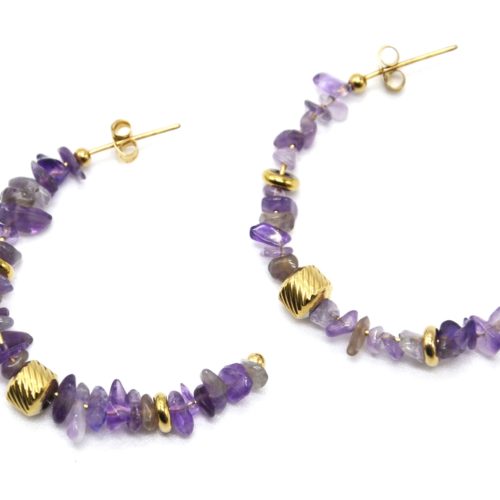 Boucles-dOreilles-Creoles-avec-Pierres-Violettes-et-Anneaux-Acier-Dore