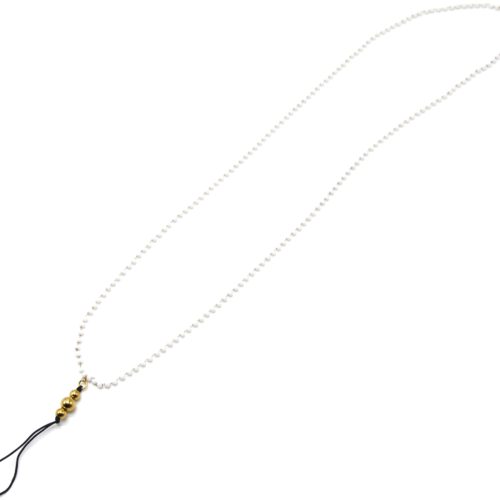 Grand-Cordon-Portable-Chaine-Mini-Perles-Blanches-et-Billes-Acier-Dore