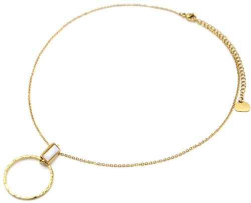 Collier-Fine-Chaine-avec-Pierre-Nacre-et-Cercle-Martele-Acier-Dore