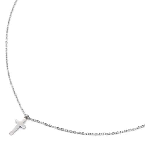 Collier-Fine-Chaine-Pendentif-Croix-Acier-Argente