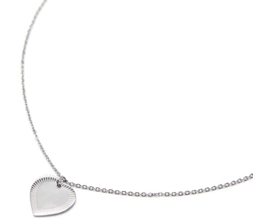 Collier-Fine-Chaine-Pendentif-Medaille-Coeur-Acier-Argente